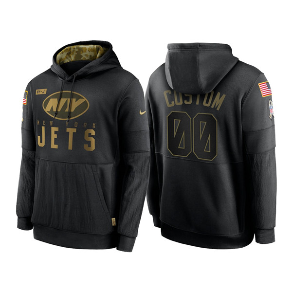 Men's New York Jets 2020 Customize Black Salute to Service Sideline Therma Pullover Hoodie